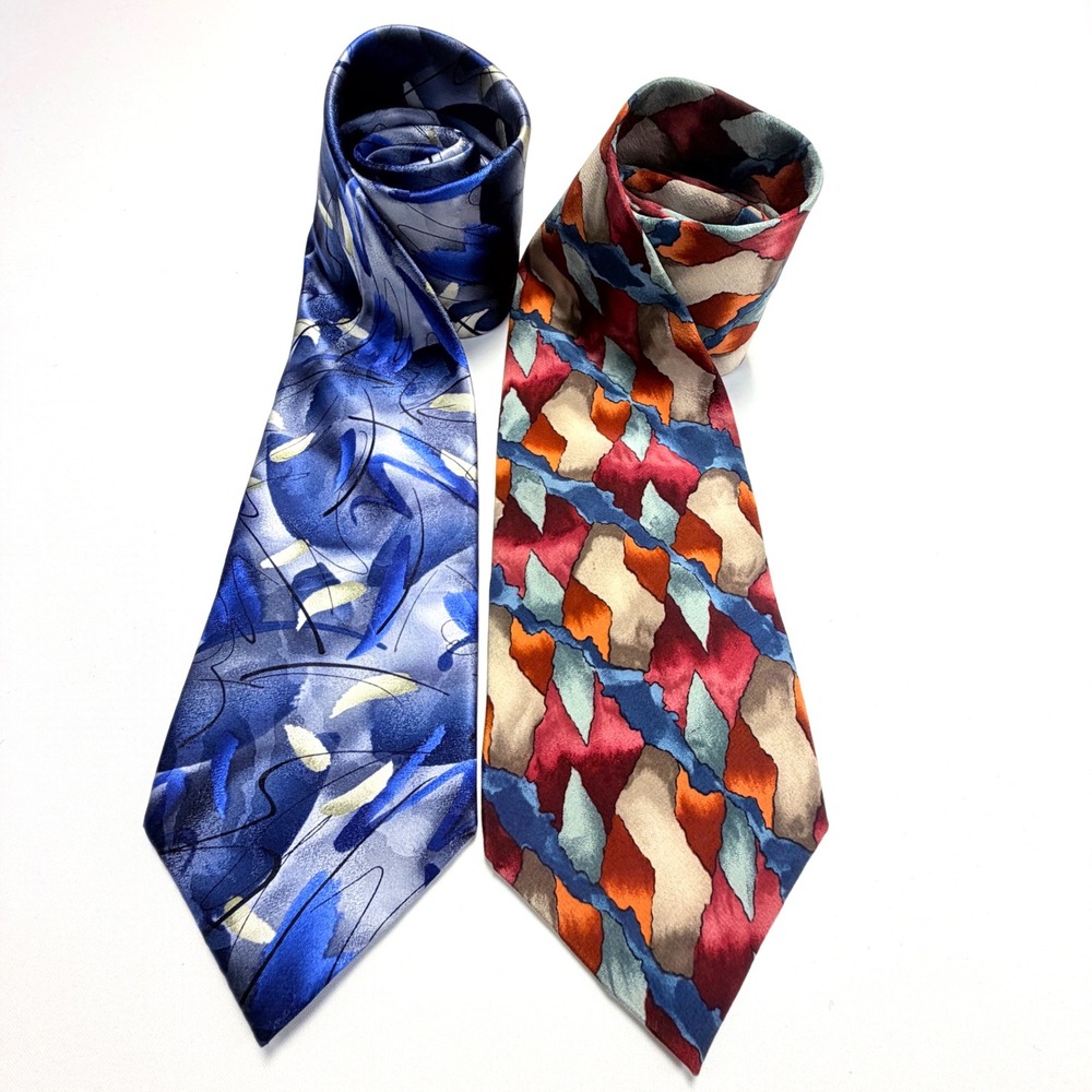 J Garcia Lot 2 Silk Ties Blue Abstract Art Jerry Garcia Wide Neckties